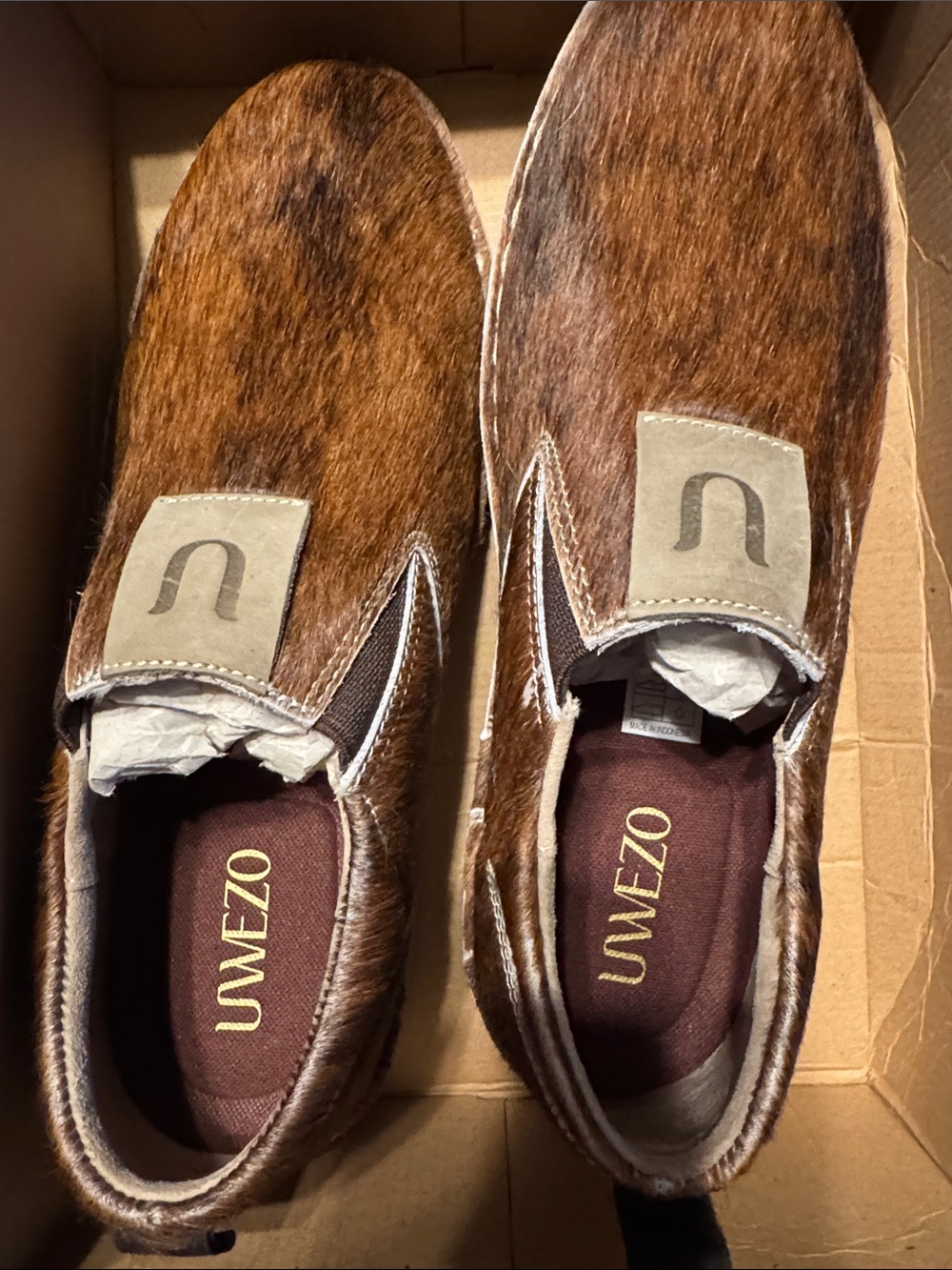 Uwezo Men's Genuine Cowhide Hair-on-Hide Slip-On Loafers - Brown Size 12